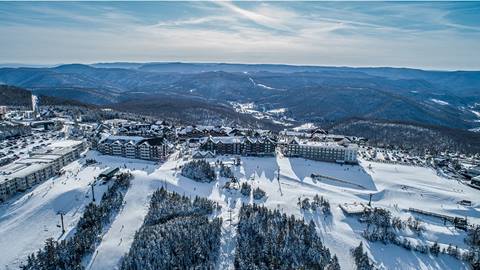 Aerial view of Snowshoe in winter