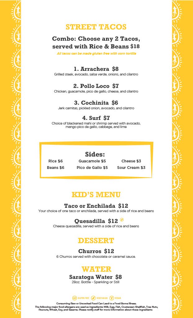 Sunset Cantina Mexican restaurant at Snowshoe Mountain food menu