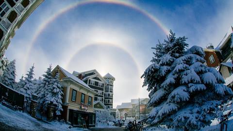 A double sundog around the clocktower in the village